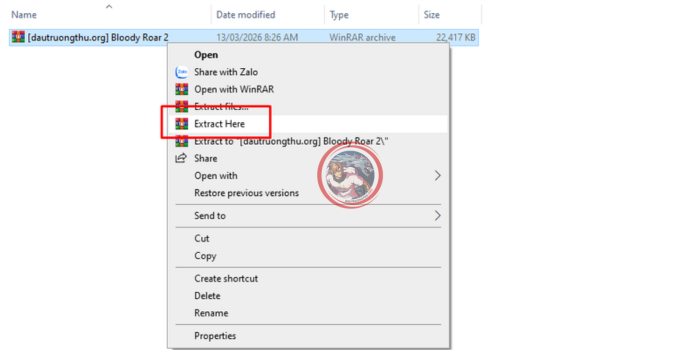 Giải nén file Bloody Roar vừa tải về